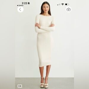 Beige Long Sleeved Ribbed Sweater Dress